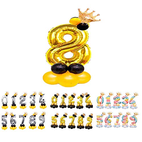 Globos Números para Cumpleaños de Foil Metálico, Globo Número Gigante Dorado Plateado y Arcoiris para Fiestas de Cumpleaños y Aniversarios, Decoración en Celebraciones (Oro 8)