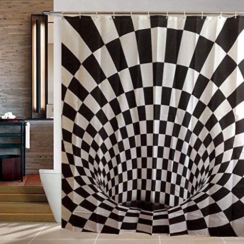 GOODS+GADGETS - Cortina de ducha 3D con aspecto de ilusión óptica, color blanco y negro