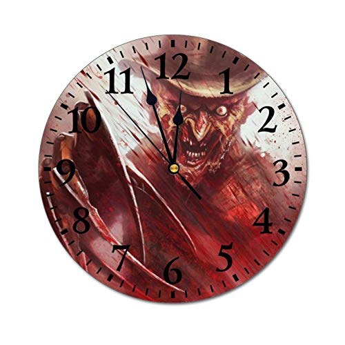 GOSMAO 25cm (9.8") Redondo Reloj de Pared Silencioso No Tick Tack Ruido Reloj de Pared Freddy Krueger
