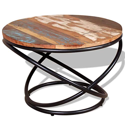 GOTOTOP - Mesa redonda de salón, 60 x 60 x 40 cm, mesa de café de madera maciza recuperada, totalmente hecha a mano, tablero de madera maciza reciclada + tubos de hierro GOTOTOP - Mesa redonda de salón, 60 x 60 x 40 cm, mesa de café de madera maciza recuperada, totalmente hecha a mano, tablero de madera maciza reciclada + tubos de hierro