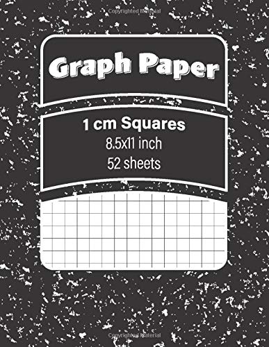 Graph Paper: 1 cm Squares 8.5x11 Inch 52 Sheets Marble Black