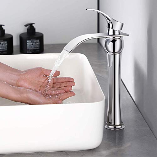 Grifo de baño Bonade latón cromado, grifo monomando para lavabo, caño alto, con cobre y cromado Grifo de baño Bonade latón cromado, grifo monomando para lavabo, caño alto, con cobre y cromado