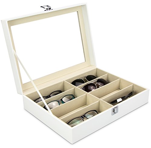 Grinscard Caja de anteojos para almacenar 8 anteojos - Blanco 34 x 25 x 8 cm - Gafas de Sol Presentación Gafas Pantalla