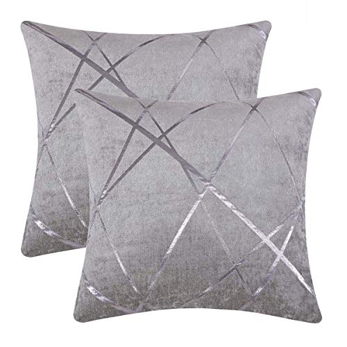 Gris Plata Terciopelo Almohadon Cubre Caso, Banda de Acento Confortable Funda de Almohada, Mejor Decoración Square Sham Fundas de Almohada para Sofá Sofá Cama Casa Decor 45x45cm Juego de Dos