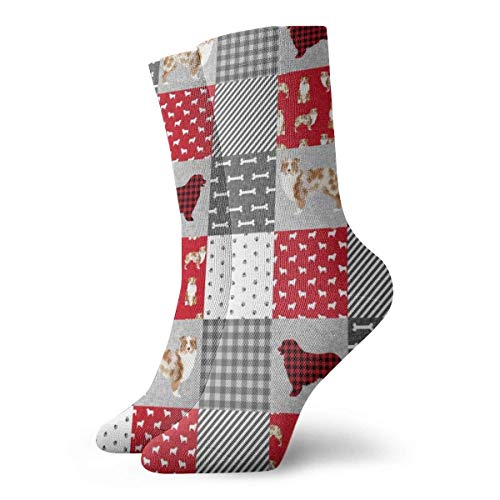 Hdyefe - Calcetines deportivos para hombre y mujer, diseño de mediados de pantorrilla, diseño de pastor australiano, color rojo Merle, colcha para mascotas