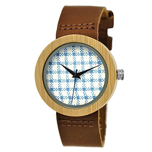 Hecha a mano de madera de Alemania® – Reloj de mujer con certificado de madera natural Reloj de pulsera de reloj analógico clásico de cuarzo reloj azul blanco con pulsera de piel y esfera de algodón