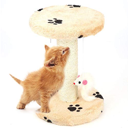 HEEPDD Poste rascador para Gatos, pequeño árbol para Gatos con Parte Superior Redonda, Cama de Descanso para Mascotas, Tabla de Escalada, rascador, Bola para Colgar, Juguete para Gatos pequeños