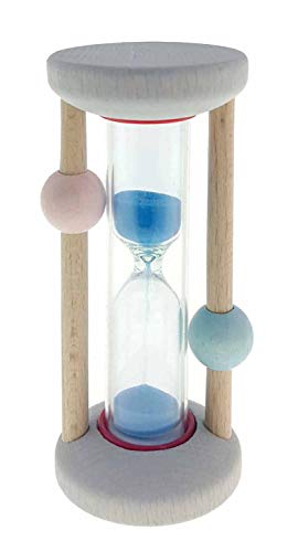 Hess Holzspielzeug 10128459 Reloj de arena de madera con arena de colores para niños, aprox. 12 x 4 x 4 cm, gris, 30 g