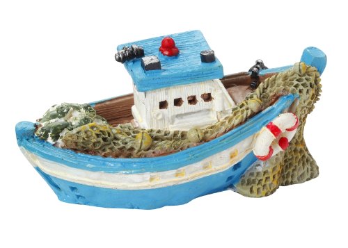 Hobbyfun - Figura de Barco de Pescadores, 6,5 cm, Azul/Blanco