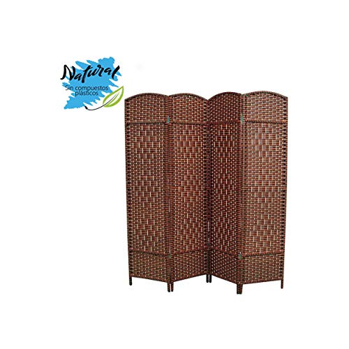 Hogar y Mas Biombo Separador de Madera Bambú y Papel Trenzado, Marrón Chocolate, 4 Paneles, Plegable 180 cm