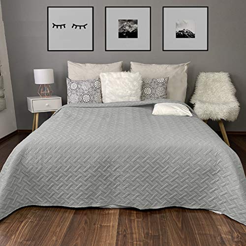 HOMELEVEL Colcha para cama y sofá, diseño trenzado, tamaño XXL, color gris, 220 x 240 cm