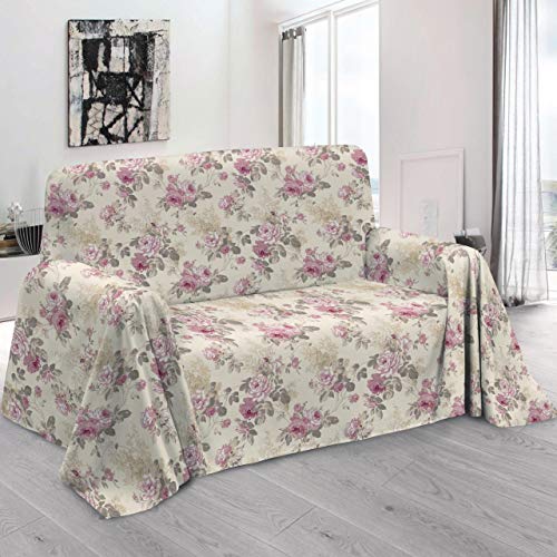 HomeLife – Foulard Multiusos – Tela Decorativa Cubre sofá con Elegante diseño Floral de Rosas, 260x280, fabricación Italiana – Granfoulard de algodón – Cubrecama Doble (Cama de Matrimonio) – Gris