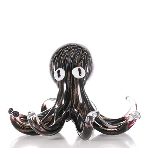 Huangjiahao Escultura de cristal negro pulpo regalo adorno de cristal animal soplado a mano decoración del hogar figura decoración del hogar hogar