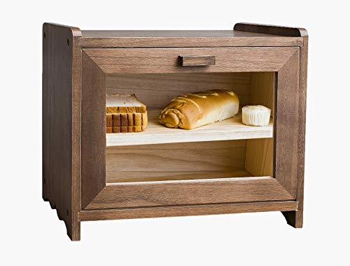 HUI SHUO Caja grande de madera para pan y bagel de almacenamiento, 41 x 33 x 22,4 cm (nuez, Paulownia) (autoensamblaje)