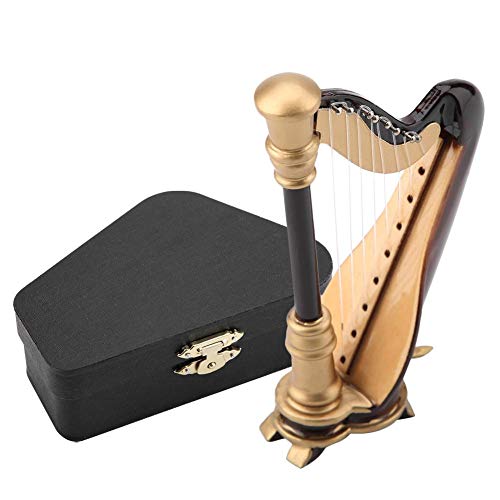 Hztyyier Modelo de réplica de Mini Arpa de Madera con Caja Delicada Instrumento Musical Decoración en Miniatura para el Adorno de café casero