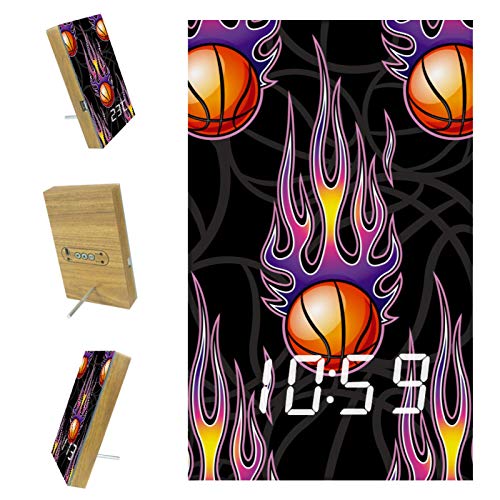 Indimization LED Reloj Despertador Baloncesto Reloj de Madera Reloj Digital Despertador Oficina Hora Pantalla Adecuado para Estudiantes de niños y niñas 6.2x3.8x0.9 in