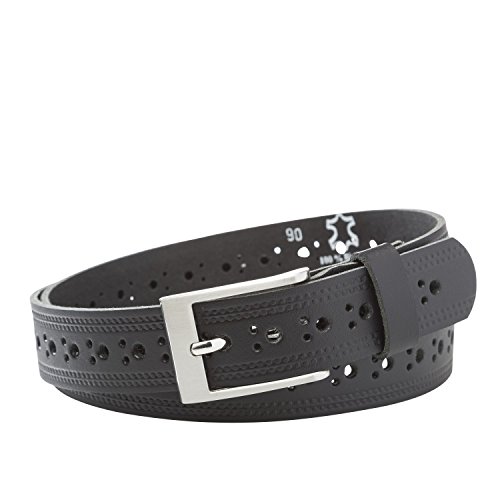 INVIDA PERFO - Cinturón de piel unisex (cintura de 90-120 cm, piel de vacuno, sin níquel), color negro Negro 120 cm