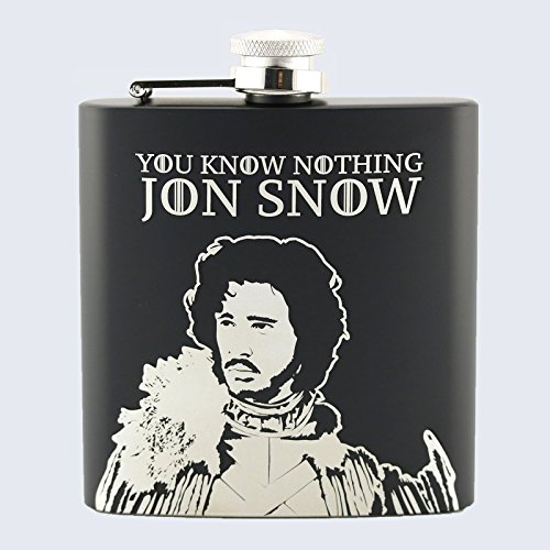 Jon Snow Style - Petaca de acero inoxidable, diseño de Juego de Tronos, color negro