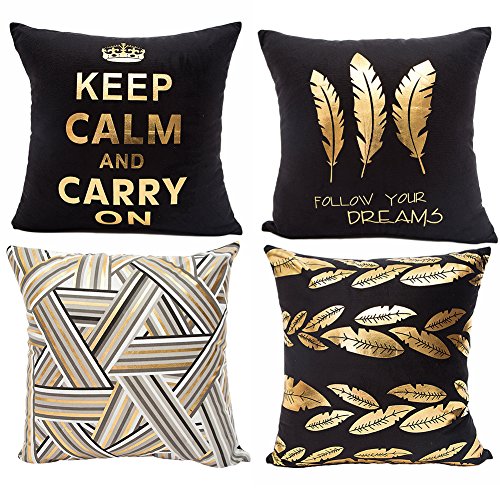 JOTOM Funda de Almohada, Home Decor Diseño de Estampado en Caliente Funda de cojín para Sofa Car 45x45cm, Set de 4 (Estampado en Caliente Negro) JOTOM Funda de Almohada, Home Decor Diseño de Estampado en Caliente Funda de cojín para Sofa Car 45x45cm, Set de 4 (Estampado en Caliente Negro)