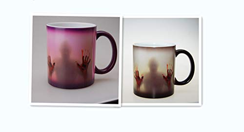 Juego de 2 tazas de café de cerámica sensible al calor, diseño de The Walking Dead, cerámica, 1 negro + 1 morado, 9.5x8