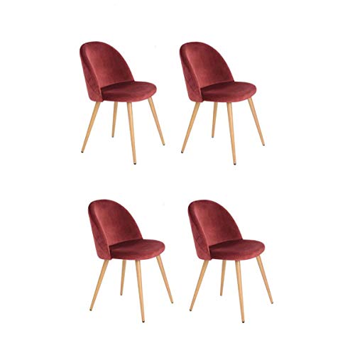 Juego de 2/4/6 sillas de terciopelo estilo escandinavo, patas de metal, silla de comedor (rojo, 4)