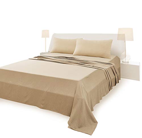 Juego de sábanas completo para cama de matrimonio, material 100% puro algodón, sábanas y 2 fundas de almohada, ropa de cama de color liso, beige