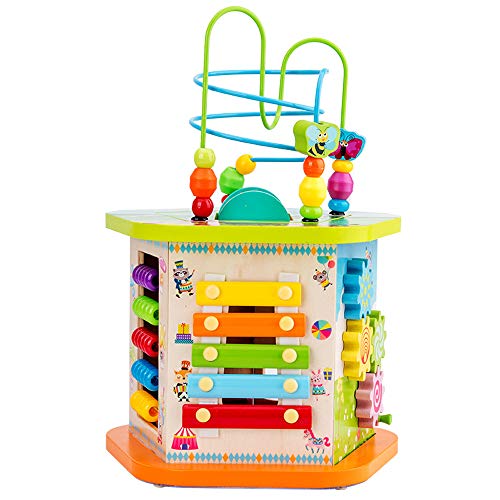 Juguete de cubo de actividad multi-cinético de madera, juguete educativo para bebés de 1 a 5 años, combinación de formas geométricas, golpes de mano de madera, cognición de educación temprana, regalo Juguete de cubo de actividad multi-cinético de madera, juguete educativo para bebés de 1 a 5 años, combinación de formas geométricas, golpes de mano de madera, cognición de educación temprana, regalo