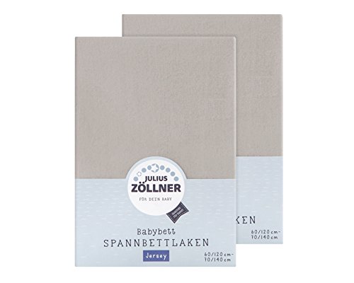 Julius Zöllner 8380347540 - Pack doble de dos sábanas bajeras para cunas, tamaño 60 x 120/70 x 140, color taupe, unisex
