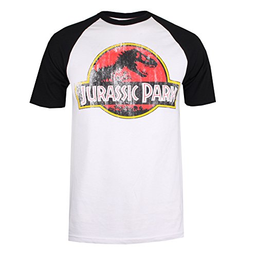 Jurassic Park Distressed Logo Camiseta, Blanco (Blanco/Negro Wbl), M para Hombre