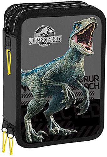 Jurassic World Estuche escolar con 3 cremalleras, con licencia oficial