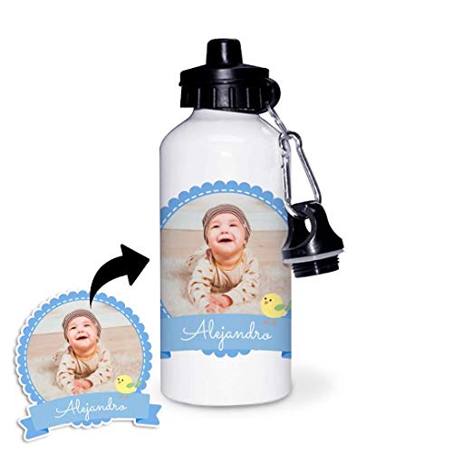 Kadoo Regalos Botella de Aluminio Personalizada Infantil con Foto Y Pajarito (400ml)