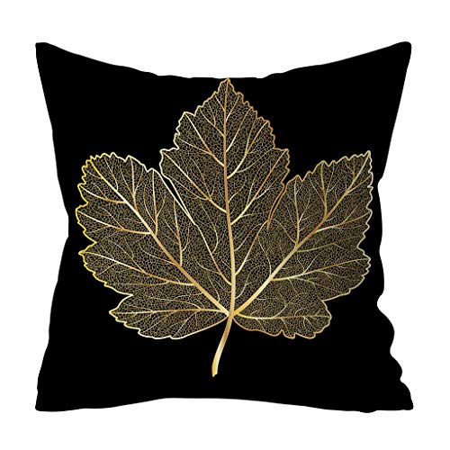 KariNao Funda de cojín de 45 x 45 cm, funda de almohada negra de alta calidad con hojas doradas impresas, decoración del hogar (J) KariNao Funda de cojín de 45 x 45 cm, funda de almohada negra de alta calidad con hojas doradas impresas, decoración del hogar (J)