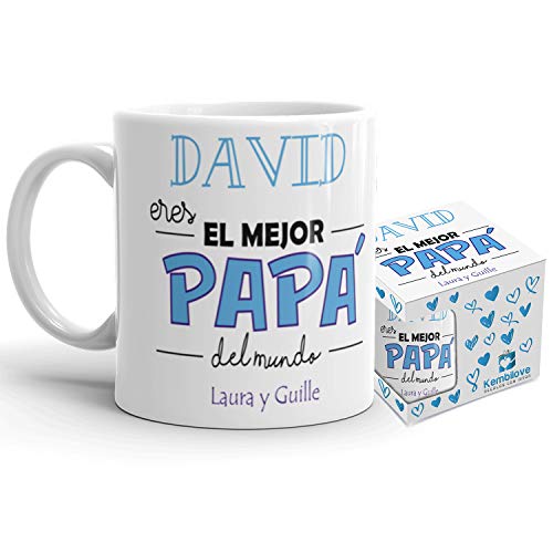 Kembilove Taza de Café Padre Personalizada – Taza de Desayuno Eres el Mejor Papá con Nombre Personalizado – Tazas de Café y Té para Papas – Taza de Cerámica Impresa – Regalo Original Taza de 350 ml
