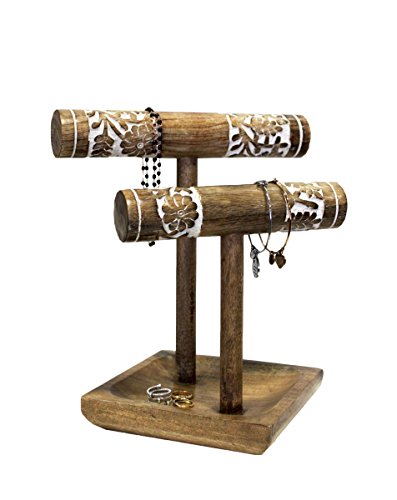 Keyhomestore - Soporte para Pulseras de Madera, Decorado en Plata, Estilo Oriental, decoración India, 28 x 25 x 25 cm