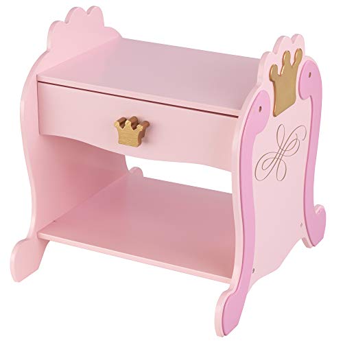 KidKraft 76124 Mesita infantil de noche con cajón de madera con diseño princesa, muebles para dormitorio de niños - Rosa