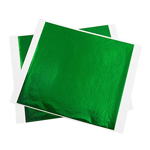 KINNO Pan de Oro de Imitación para Artesanía Manualidades Decoración de Muebles 100 hojas 13x13.5cm/5.11''x5.31''(verde plata)