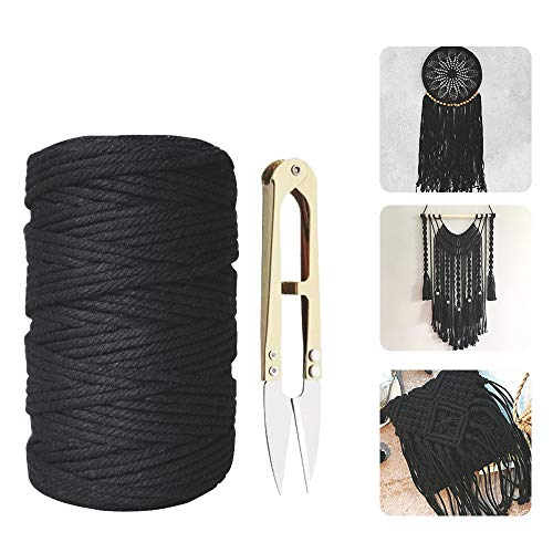 koitoy Cuerda de macramé de 3 mm, hilo de algodón natural, para manualidades, para hacer punto, para principiantes, colgar de pared, para colgar plantas, manualidades, regalos (3 mm, 100 m, negro) koitoy Cuerda de macramé de 3 mm, hilo de algodón natural, para manualidades, para hacer punto, para principiantes, colgar de pared, para colgar plantas, manualidades, regalos (3 mm, 100 m, negro)