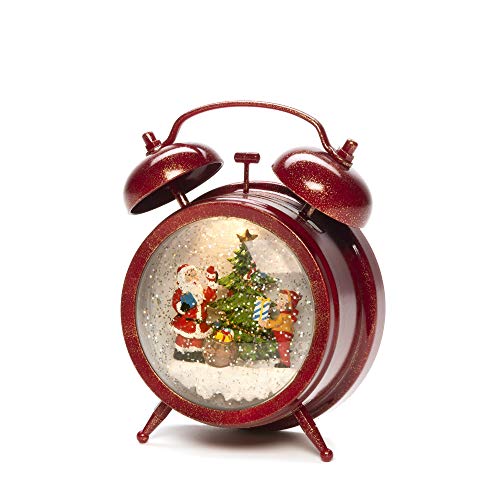Konstsmide 4375-550 Reloj Despertador Nieve Escena de Papá Noel y niño, llenado de Agua/Interior (IP20)/Opcional de Ocho Canciones, Funciona, 3 Pilas AA 1,5 V (exc.)/Linterna de Navidad 1 LED, Rojo