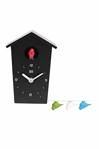KOOKOO BirdHouse mini negro, pequeño reloj cucu design moderno, sonidos de 12 aves o cuco, pájaros cantores, grabaciónes naturales de JeaneClaude Roché;