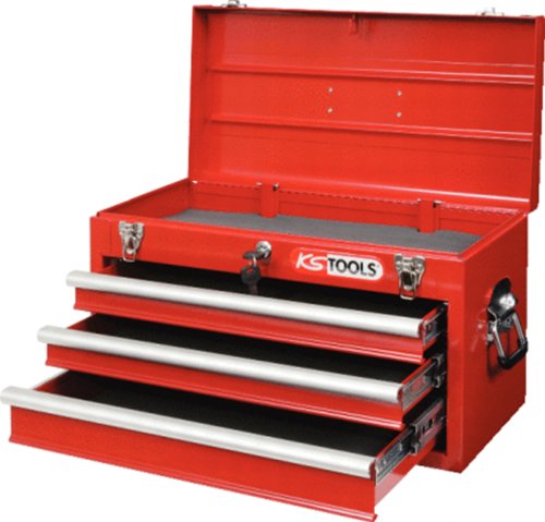 KS Tools 891.0003 Caja de Herramientas con 3 deslizantes y cajón Superior con Tapa abatible, Color Rojo