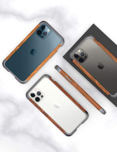 KumWum Madera Funda para iPhone 12 Pro MAX Minimalista Clásico Natural Marco de Wood y Metal Case - Protector de Pantalla Incluido