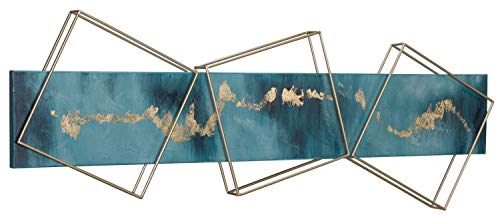 Kunstloft® Extravagante Escultura de Pared de Metal 'Triton's Lifeblood' 120x40x6cm | Decoración XXL Metal Arte | Abstracto Cuadrado Oro Azul | Cuadro Hecho a Mano Imagen Mural de Arte Moderno