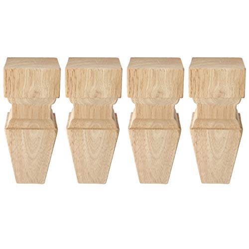 La Vane - Patas de madera para muebles de 18 cm, juego de 4 patas de madera maciza con diseño cuadrado tallado en forma de pirámide cónica, patas de repuesto para sofá, armario, mesa, silla