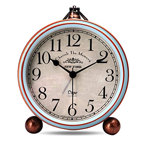 Lafocuse 13.3cm Despertador Analógico Metal Grandes Vintage de Noche Reloj de Mesa Silencioso Azul para Infantil Dormilones
