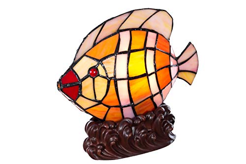 Lámpara de estilo Tiffany con forma de gato, pez, caballo, mariposa, lámpara de cristal, lámpara de mesa, lámpara de mesa (motivo de pez)
