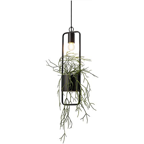 Lampara Techo Pequeño Negro, Lampara Colgante De Barra De Estilo Industrial Retro, Lámparas Decorativas Para Restaurantes, Tiendas De Ropa, Excluyendo Bombillas Y Plantas Verdes Decorativas (Style B)