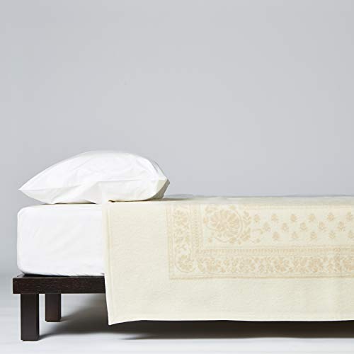 LANEROSSI Colcha para cama individual Provenzal, 100% lana virgen, 210 x 160 cm, blanco/beige