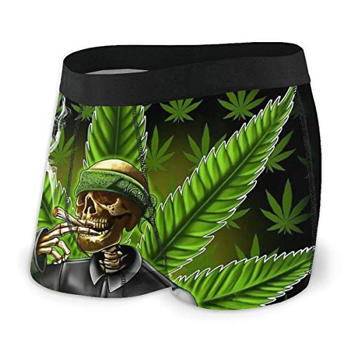 LAOLUCKY Calzoncillos tipo bóxer de marihuana verde con diseño de calavera para hombre y niño LAOLUCKY Calzoncillos tipo bóxer de marihuana verde con diseño de calavera para hombre y niño