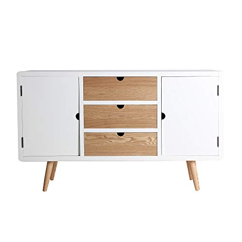 Lastdeco Buffet Aparador. Mueble Auxiliar Almacenaje. Color Blanco Natural. Estilo Nordico. Comedor Salon Recibidor. Diseño y Calidad. Coleccion Klek. 75 x 40 x 125 cm