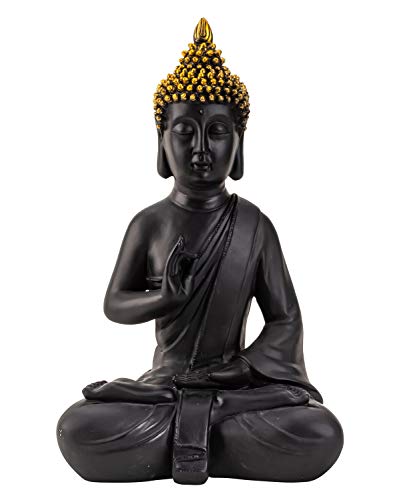 Lifestyle & More Figura de decoración Escultura Moderna Buda de Piedra Artificial Negro/Oro Altura 39 cm Ancho 24 cm